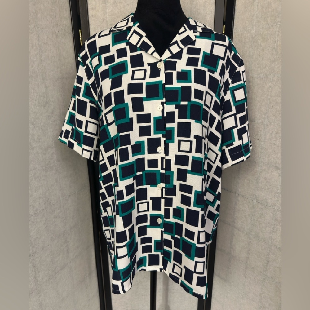 Alfred dunner geometric button down short sleeve
